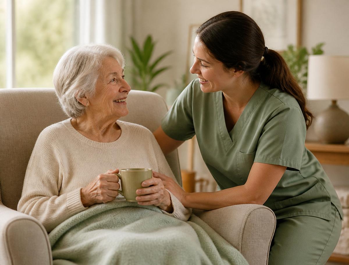 An older adult receiving compassionate care and support from a caregiver